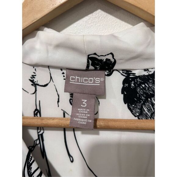 Chico's Bloom Floral Sketch Scarf Layered Blouse Black White Size Large - Picture 9 of 12